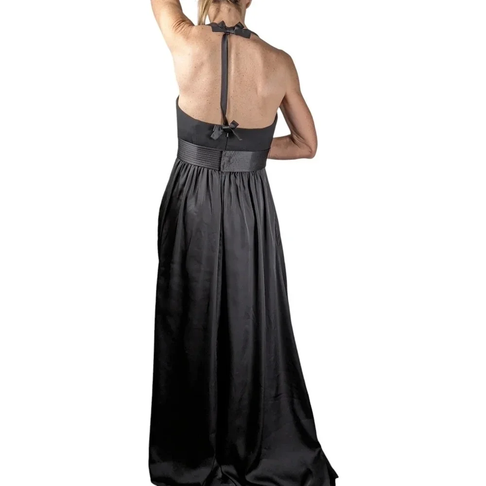 White by Vera Wang Black Halter Open Back Slit Gown Size 4 - Picture 7 of 15